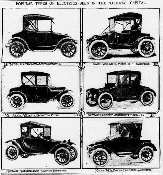 popular types of electric cars, circa 1913